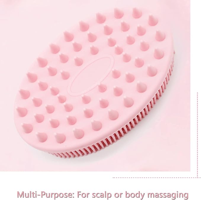 Silicone Body Scrubber, Silicone Dish Scrubber, Super Soft Silicone Loofah, Double-Sided for Lathering and Scalp Massaging, Easy to Clean Body and Dish Exfoliator-Pink