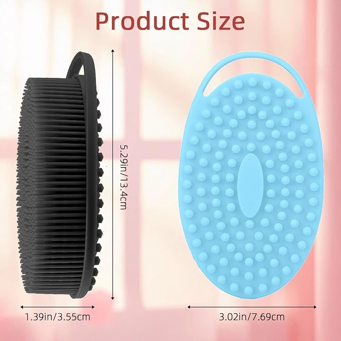 Silicone Body Scrubber 2 Pcs Silicone Loofah Exfoliating Body Scrubber for Men Women Soft Silicones Shower Scrubbers Double Sided Silicones Bath Bodys Brush for All Skin Lather Well, Blue and Black