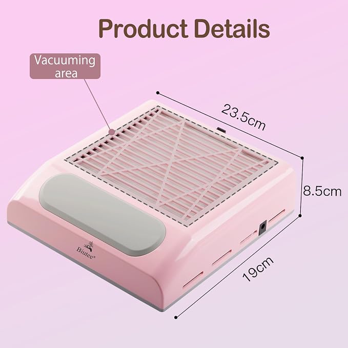 Biutee Nail Dust Collector 80W Nail Vacuum Dust Fan Nail Dust Extractor | 2 Reusable Filters, 80W Suction, Low Noise, High-efficiency Heat Dissipation, for Manicure Salon & Home