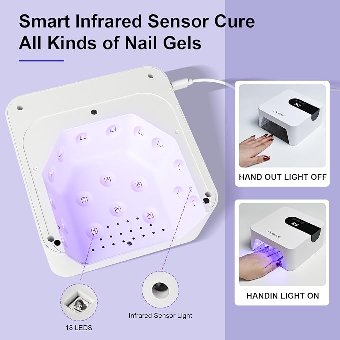 JODSONE U V Nail Lamp Rechargeable Portable with 3 Timers and LCD Display Screen for Nail Dryer Gel White