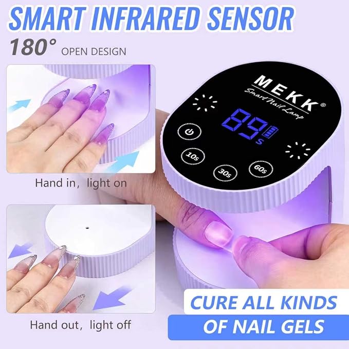 MEKK Mini UV Light for Gel Nails, 24W Cordless Flash Cure Nail Lamp | Flash cure, Auto Sensor, 4 Timers (10/30/60/90s), Portable, USB-C, for Home & Travel & Salon,Purple