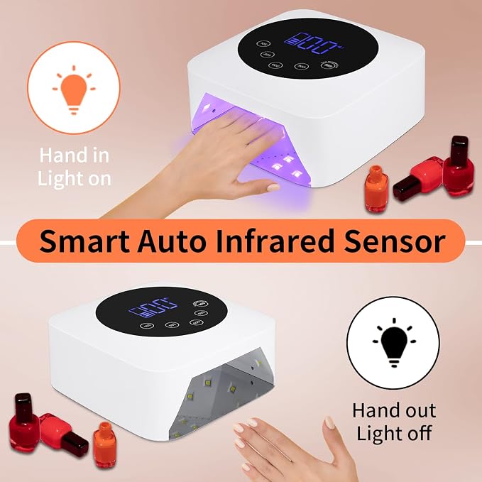 Cordless UV LED Nail Lamp,72W Rechargeable Nail Dryer for All Gel Nails with 5 Timers & Mirror Base,Touch Control & Auto Sensor,Ideal for Training,Nail Art Pratice,Home and Salon(White)