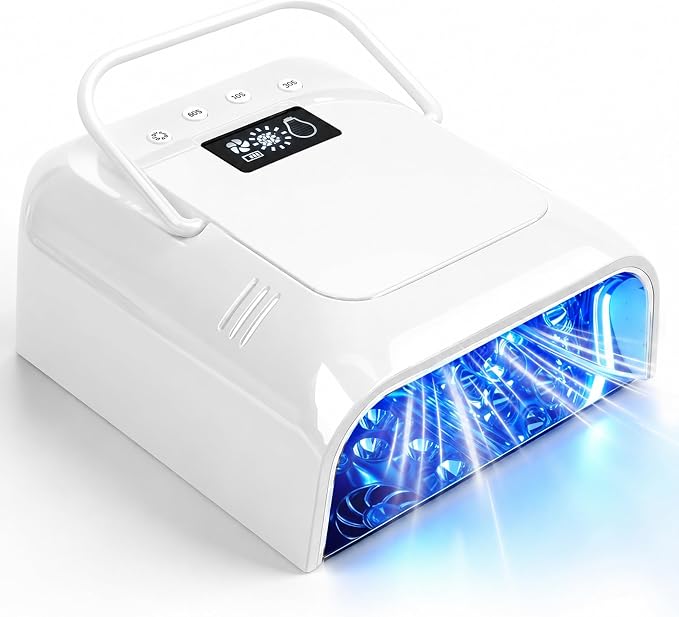 Rechargeable UV LED Nail Lamp Cordless, 108W Professional Nail Lamp for Gel Nails with Cooling Fan,Fast Drying Nail Dryer for Home or Salon Use（White）