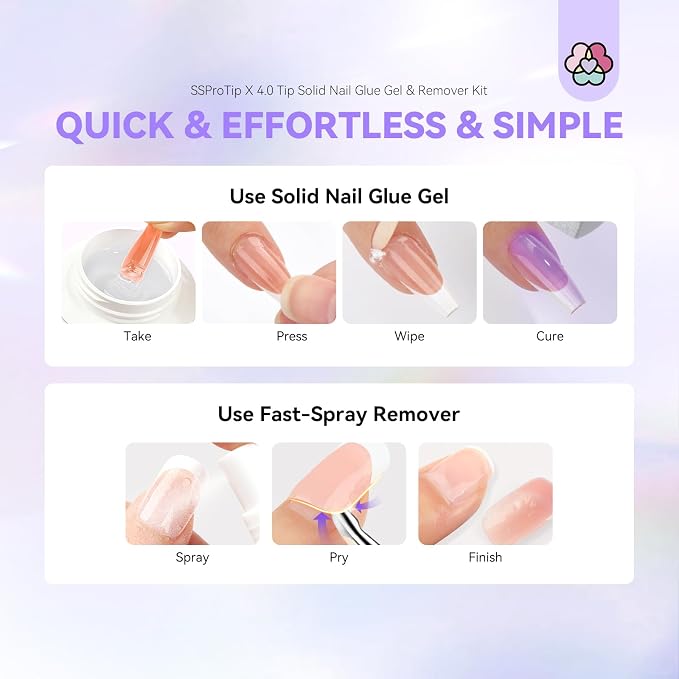SAVILAND Nail Glue Gel & Nail Glue Remover: Quick Press on Nails Remover 30 g U V Glue Solid Hard Gel for Nails with Cuticle Pusher and Manicure Tools Long Lasting Castor Oil VE Supplies Tech