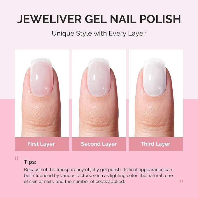 MelodySusie White Gel Nail Polish, 0.5Fl.oz Jeweliver Jelly Gel Polish Translucent Nude Natural Color Soak Off UV LED Light Cure Gift Nail Art Manicure DIY at Home JIG07