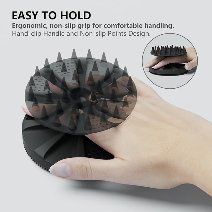 2 in 1 Shower Brush, BEAUTAIL Silicone Body Scrubber & Scalp Massager | Dual-Sided Bath Brush for Deep Cleansing & Dandruff Removal, Gentle Exfoliator for Sensitive Skin, Women, Men & Kids (Black)