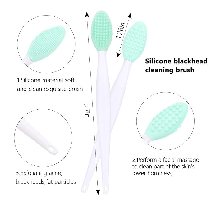 Yokilly Silicone Face Scrubber Kit: Exfoliator Blackhead Skin Care Tool | 6 Pcs Kit With 2 Face Cleansing Brush & 2 Lip Brush and 2 Facial Mask Brush - Ultra-soft Silicone Deep-Cleans Pores