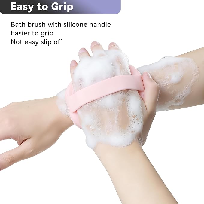 2-Pack Silicone Body Scrubber Shower Brushes,Exfoliating Body Scrubber for All Skin Type, Eco Friendly Shower Scrubber for Body, Soft Silicone Loofah for Men & Women (Pink & Purple)
