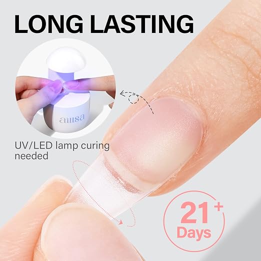 AILLSA 4 in 1 Nail Glue Gel for Acrylic Nail Tips, 15ML UV Nail Glue | Long Lasting Brush On Nail Glues for Clear Fake Nail Tips and Rhinestone Pearl Foil, Lamp Curing Needed
