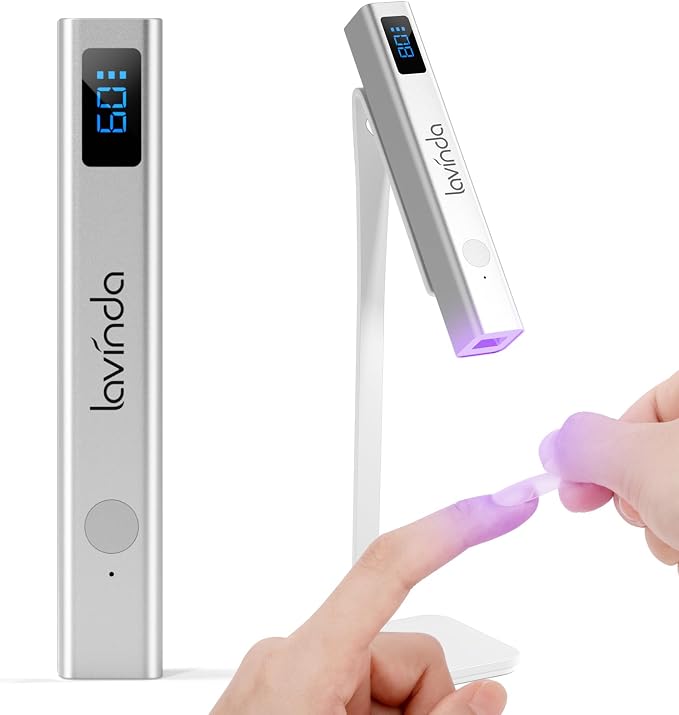 Lavinda Handheld UV Light for Gel Nails with Stand, Mini Nail Lamp with LCD Display, Portable Cordless Rechargeable UV Led Nail Lamp Nail Dryer for Fast Curing Gel Polish for Home DIY Manicure