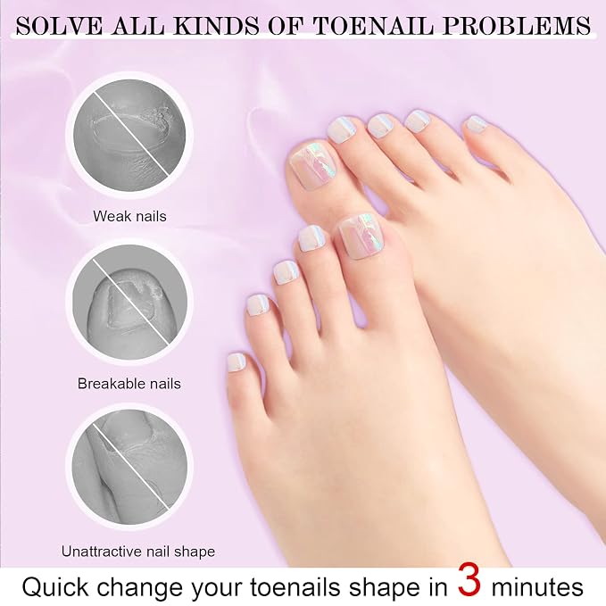SAVILAND Clear Toenail Tips Kit with 500 Tips, Solid Glue Gel and UV Lamp | 500 clear toenail tips, solid glue gel, base and top coats, mini UV/LED lamp, toe separators and pedicure prep tools