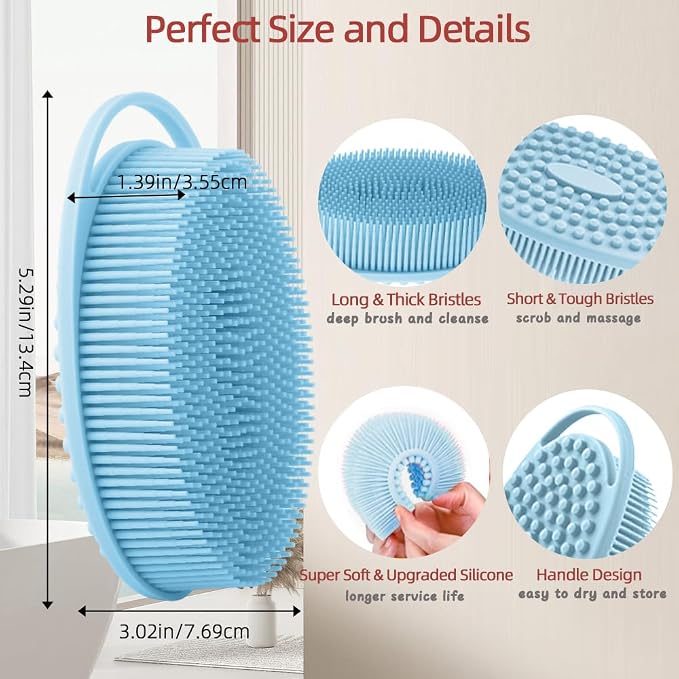 Silicone Body Scrubber 6 Pack Silicone Loofah Exfoliating Body Scrubber Soft Silicone Shower Brush with Handle Double Sided Bath Body Brush for Women Men Cleaning Massage Sensitive Skin, Lather Well