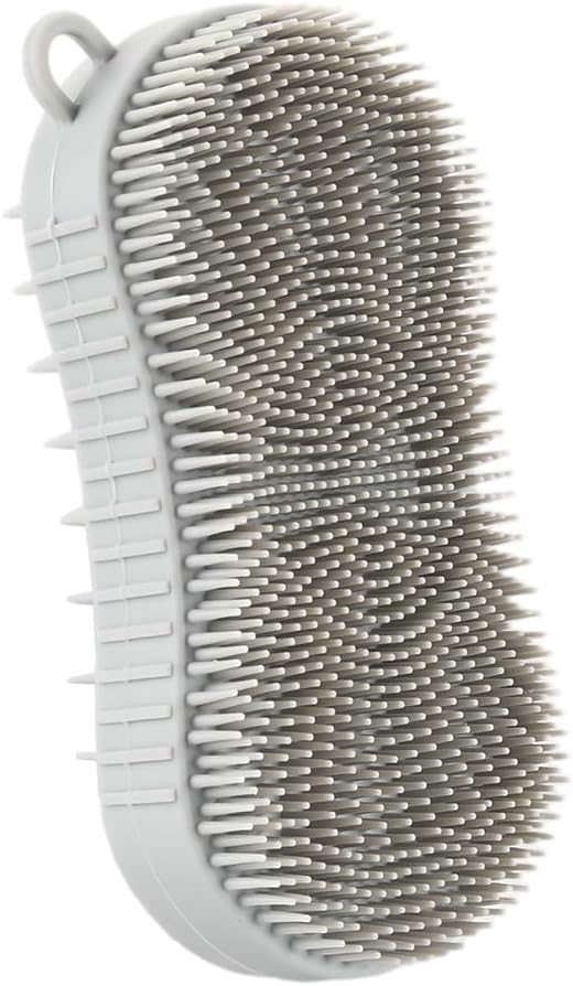Silicone Body Scrubber, Double Sided Exfoliating Brush with Soft Flexible Bristles, Scalp Massage and Shampoo Tool with Hanger Loop(Grey)
