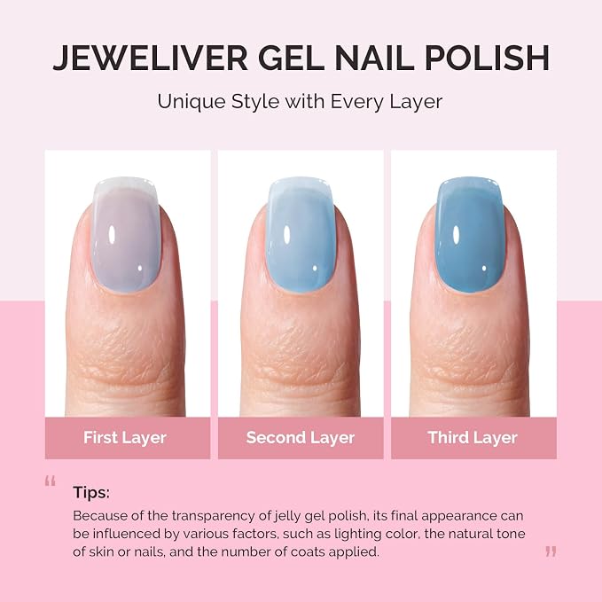 MelodySusie Blue Gel Nail Polish, 0.5Fl.oz Jeweliver Jelly Gel Polish Translucent Plastel Haze Blue Neutral Color Soak Off UV LED Gel Polish Nail Art Design Manicure Salon DIY At Home JP53