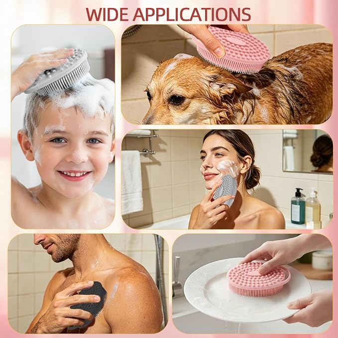 Silicone Body Scrubber 3 Pack Silicone Loofah Exfoliating Body Scrubber Soft Silicone Shower Brush with Handle Double Sided Bath Body Brush for Women Men Cleaning Massage Sensitive Skin, Lather Well