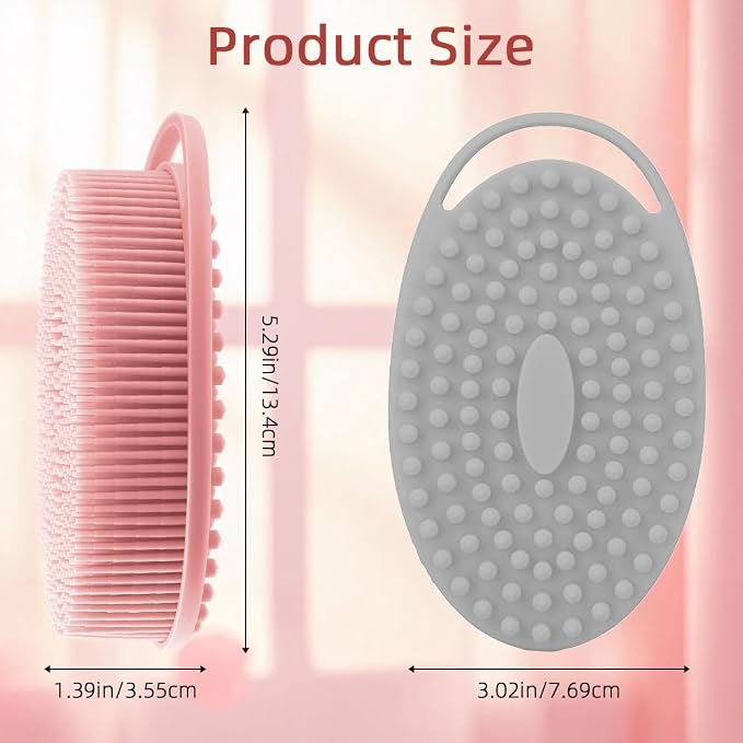 Silicone Body Scrubber 2 Pcs Silicone Loofah Exfoliating Body Scrubber for Men Women Soft Silicones Shower Scrubbers Double Sided Silicones Bath Bodys Brush for All Skin Lather Well, Gray and Pink