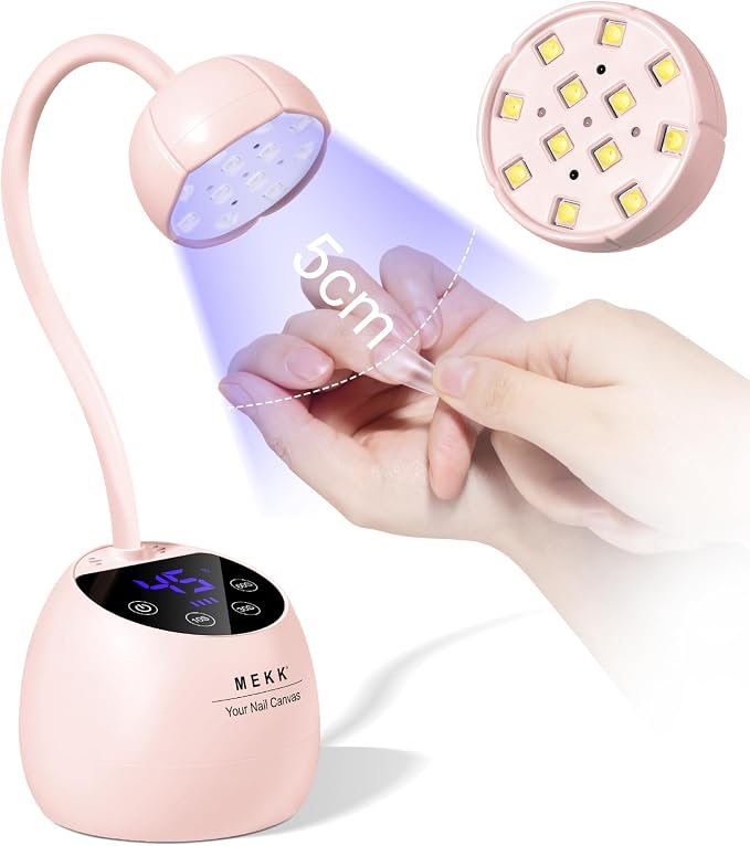 MEKK Gooseneck Flash Cure Nail Lamp, 36W Mini UV Light for Gel Nails | Cordless,Auto Sensor, 4 Timers (10/30/60/90s), Single Nail Detail Work, Portable, USB-C, flower Design, Salon & Home,Pink