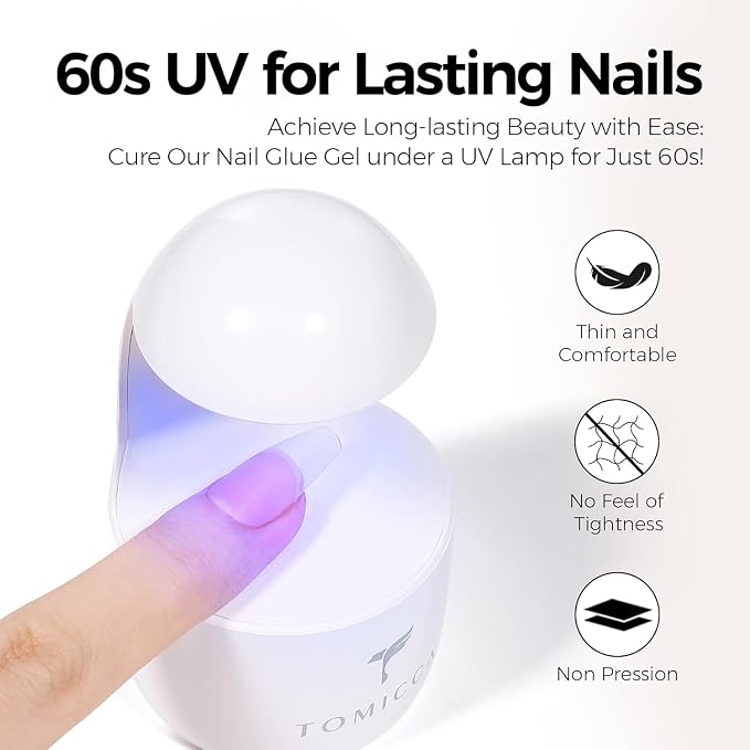 TOMICCA 5 in 1 Gel Nail Glue, UV Nail Glue for Press ons, UV Lamp Required | 30g Semi Solid Nail Gel Glue, Strong Nail Glue on Nails Tips, for Fake Acrylic Nails Extension, Long Lasting