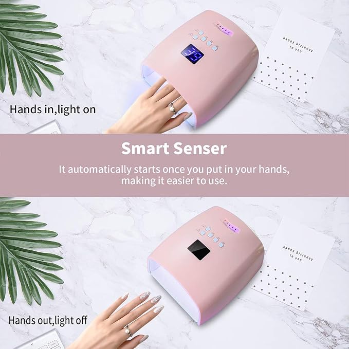 48W Rechargeable UV LED Nail Lamp,Cordless Professional Gel Nail Art Lights Manicure Tools for Home and Salon(Pink)