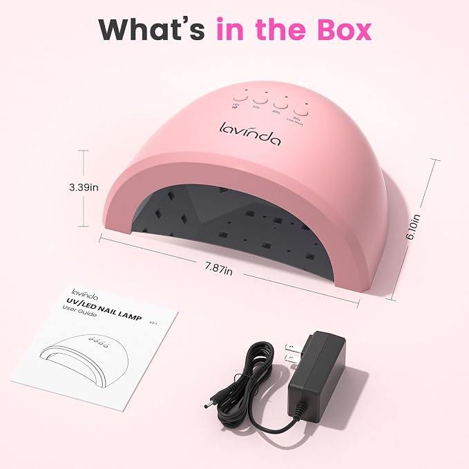 Lavinda UV LED Nail Lamp for Gel Polish, 48W UV Light for Nails Professional Nail Dryer Fast Curing Lamp with 4 Timers, Smart Sensor, Detachable Base for Hands & Feet Home Salon DIY Manicure - Pink