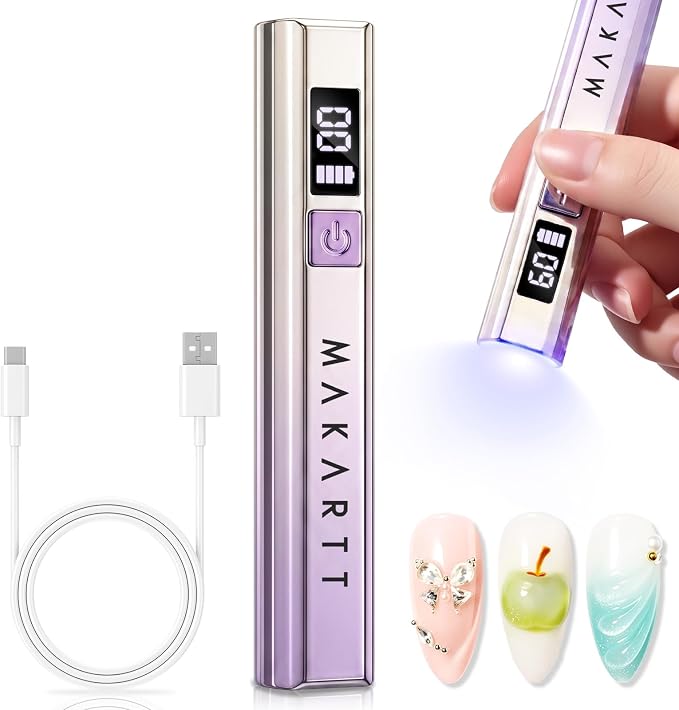 Makartt Handheld Mini UV Nail Lamp Flash Cure for Gel-X Tips & Nail Glue | Rechargeable Cordless UV Nial Light with LCD Display for Fast Flash Curing Gel Polish DIY Home and Salon Use, Gradient Purple