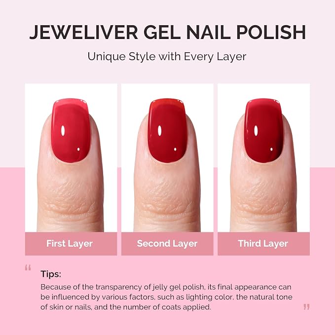 MelodySusie Jeweliver Gel Nail Polish, 0.5Fl.oz Gel Polish Glassy Red Color Soak Off UV LED Light Cure Gift for Women Manicure Nail Art DIY at Home B6802
