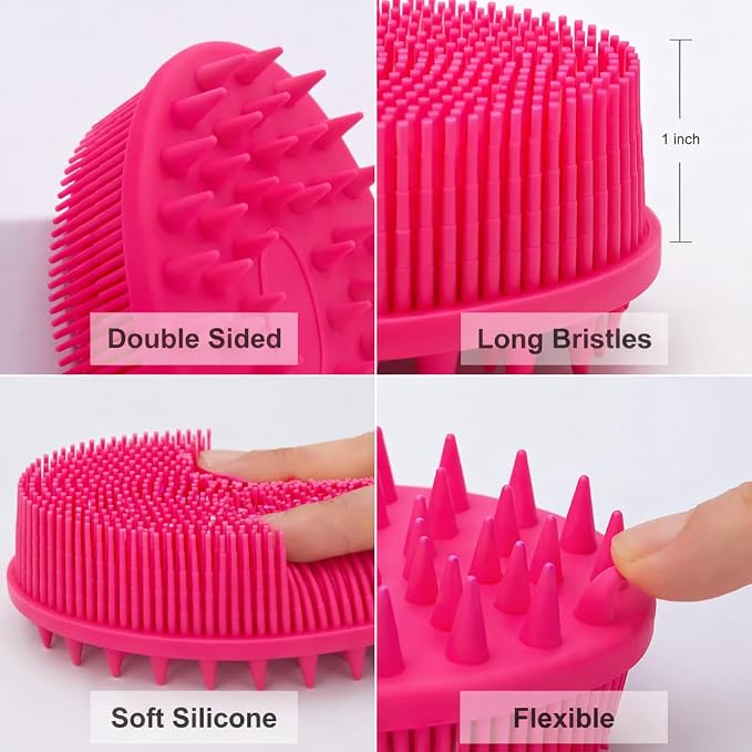 All-in-One Exfoliating Shower Brush – Gentle Silicone Loofah for Sensitive Skin with Dual-Purpose Scalp Massage for Spa-Quality Showers Daily (1pck) (Hot Pink)
