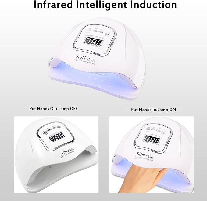 HVEST LED Nail Light for Gel Nails UV Lamp for Nails 150W Smart 4 Timers Nail Cure Lamp Nail Dryer for Gel Polish 45 Lamp Beads Fast Drying Professional Nail Supplies Nail Polish Dryer Lamp