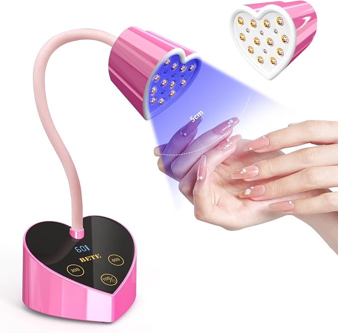 BETE Mini UV Nail Lamp Flash Cure Gel Nail Polish, 360° Foldable Gooseneck UV LED Nail Lamp with Smart Sensor, USB Portable Cordless 30W Rechargeable Nail Dryer with 3 Timers for Salon Home DIY