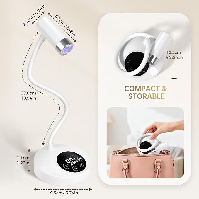 AORAEM UV LED Nail Lamp, Rechargeable Gooseneck Lamp for Gel Nails | Quick Dry LED Nail Light Bueaty Dryer with 4 Timers & Auto Sensor, Professional Flash Cure Light for Gel Nails Home DIY 12W