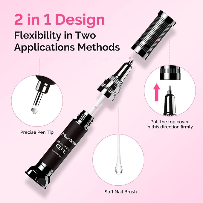 MelodySusie Purple Handheld UV Light with Stand and Rhinestone Glue Kit | Cordless Spot Cure All Soft Gels 20s/60s Timer 450mAh Battery, Super Strong Gel Nail Glue Nail Art Design