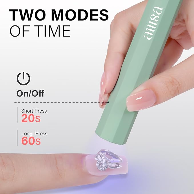 AILLSA Mini UV LED Nail Lamp, Cordless UV Light for Gel Nails (Green) | Handheld Flash Cure Lamp, Fast Drying, Portable Flash Cure Dryer for Beginners DIY Home Salon Manicure
