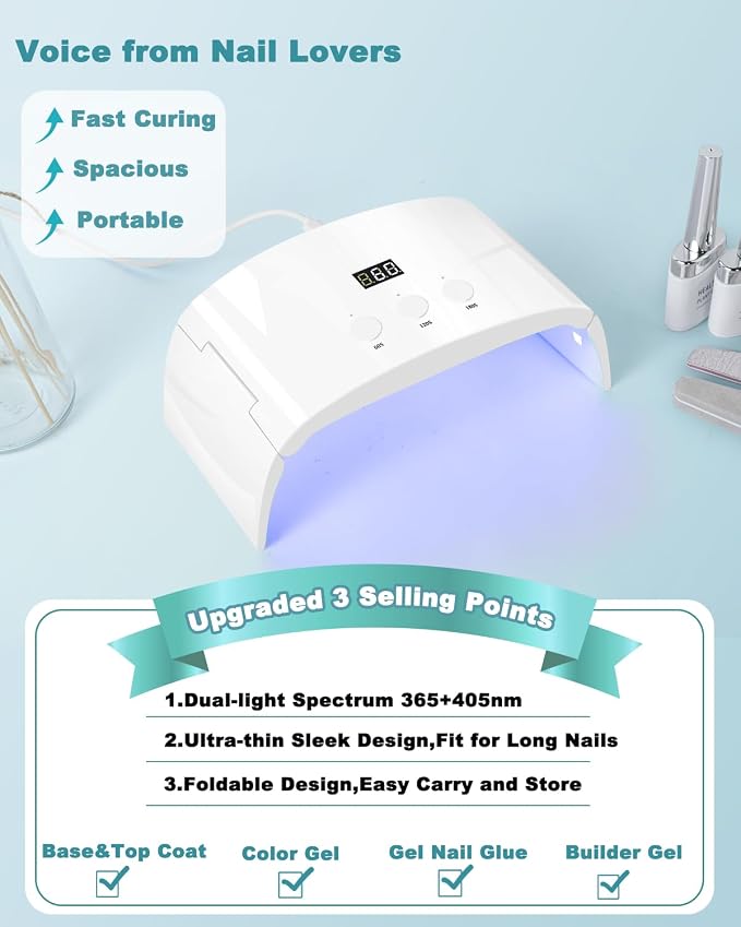 UV Led Nail Lamp Spacious Foldable Curing Light Dryer for Gel Nails Polish(White lamp pro)
