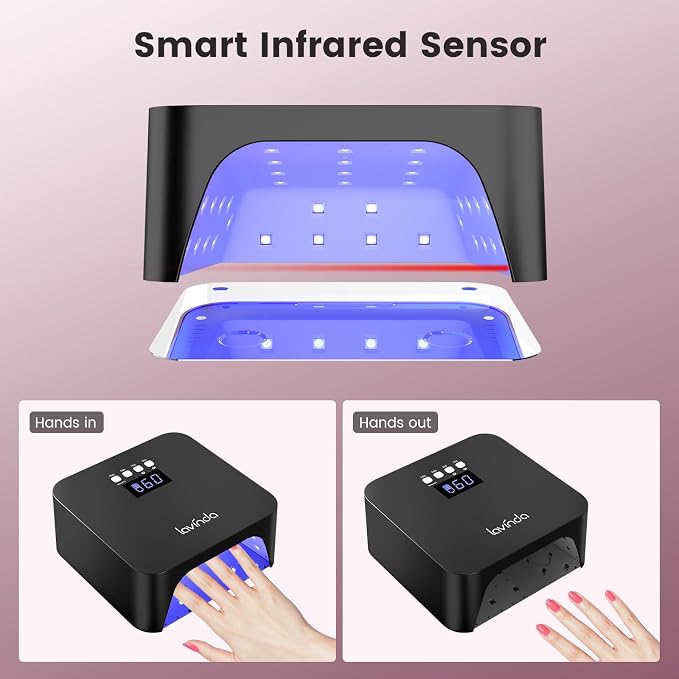 Lavinda 48W Nail Lamp, Rechargeable Cordless UV Light for Gel Nails LED Nail Dryer with Auto Sensor, 4 Timer Settings & LCD Display, Fast Curing Light All Gel Polish for Home&Salon (NovaGlow Black)