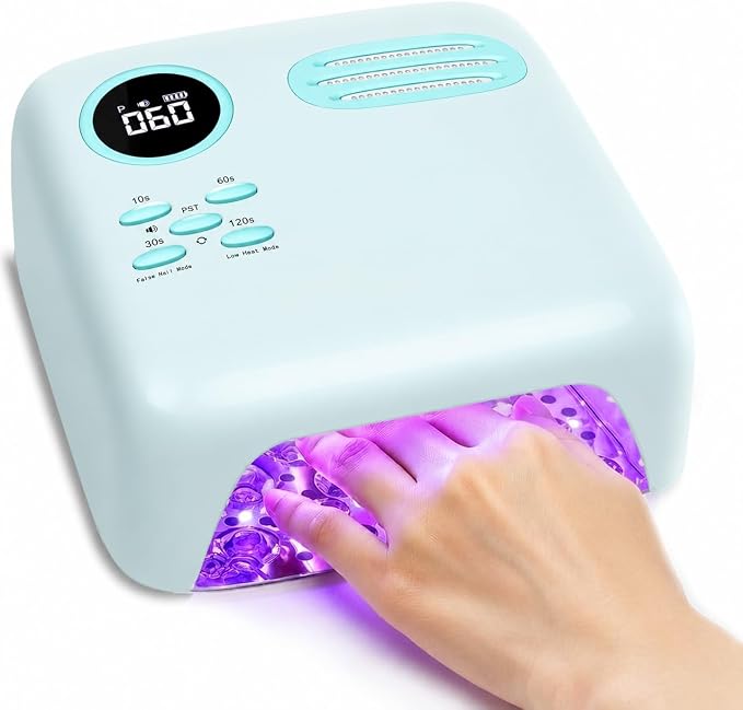UV LED Nail Lamp for Gel Polish 72W Rechargeable Gel Nail Lamp Cordless Nail Dryer with Replaceable Light Board UV Light for Gel Nails for Home and Salon Use(Light Blue)
