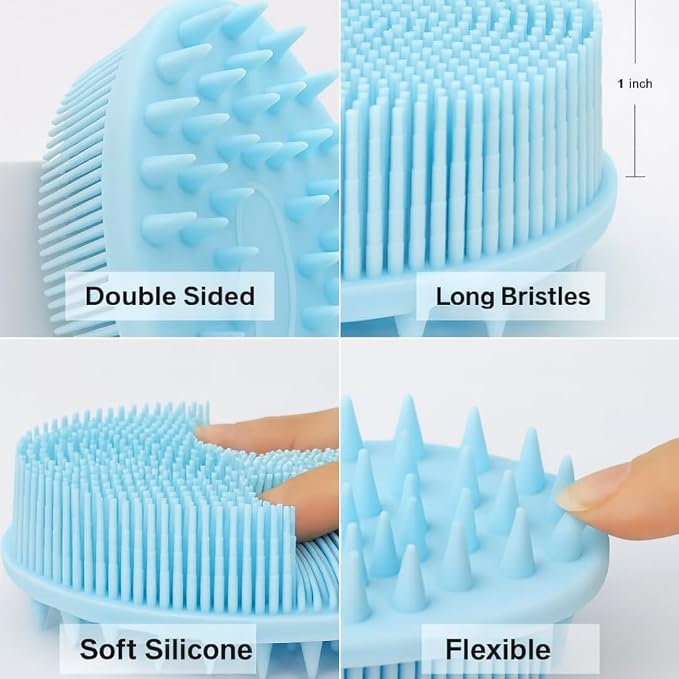 All-in-One Exfoliating Shower Brush – Gentle Silicone Loofah for Sensitive Skin with Dual-Purpose Scalp Massage for Spa-Quality Showers Daily (1pck) (Blue)