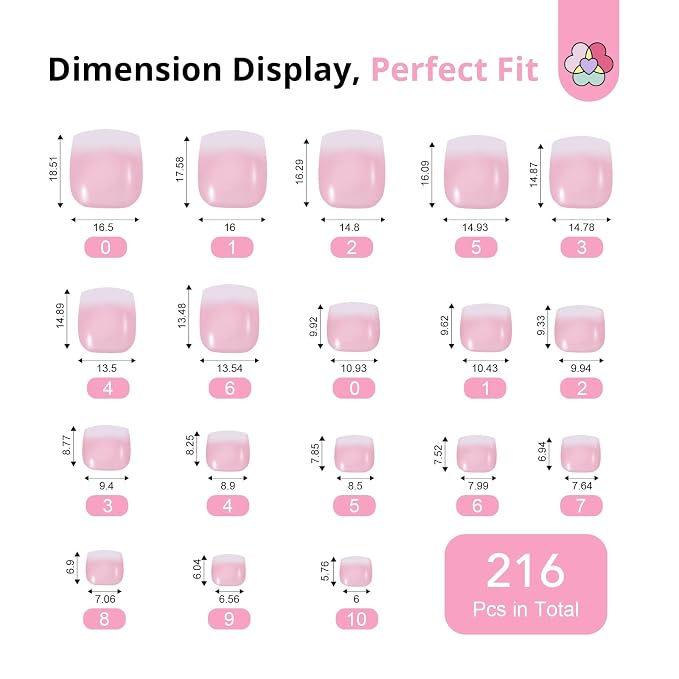 SAVILAND Gel Nail X Kit for Toes: 216 Pcs Toenail Press Ons White Pink Ombre Fake Toe Nails Long Lasting Solid Nail Glue Gel Nail Dryer Acrylic Nail Drill for Quick Nail Extension Starter Home DIY
