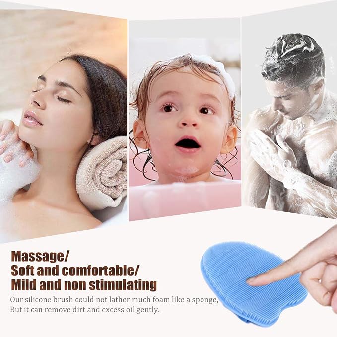 1 Pack Soft Silicone Shower Brush,Bath Exfoliating Skin Massage Scrubber | Body & Face & Short Hair Wash, Dry Skin Brushing Glove Loofah, Fit for Sensitive and All Kinds of Skin (Purple)