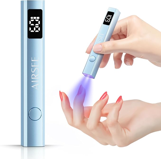 AIRSEE Cordless Mini Handheld Nail Lamp with Display for Gel Nail,Sliver | 2 Times & Rechargeable, USB Nail Dryer for Fast Cure,Rhinestone Glue Decoration,Gel Nail Strips