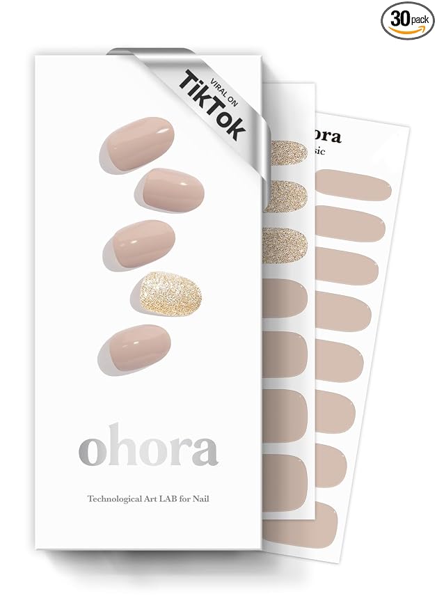 ohora Semi Cured Gel Nail Strips (N Nudist) - Nude, Solid, Works with Any UV/LED Lamps, Salon-Quality, Long Lasting, Easy to Apply & Remove - Includes 2 Prep Pads, Nail File & Wooden Stick