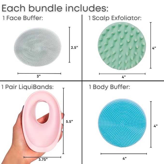 Beauty Gift Set - Silicone Spa Kit for Face & Body (Sky Blue) | Includes Water Catching Wristbands, Body Scrubber, Face Buffer, & Scalp Exfoliator, Trendy Self-Care Gift for Teens & Women
