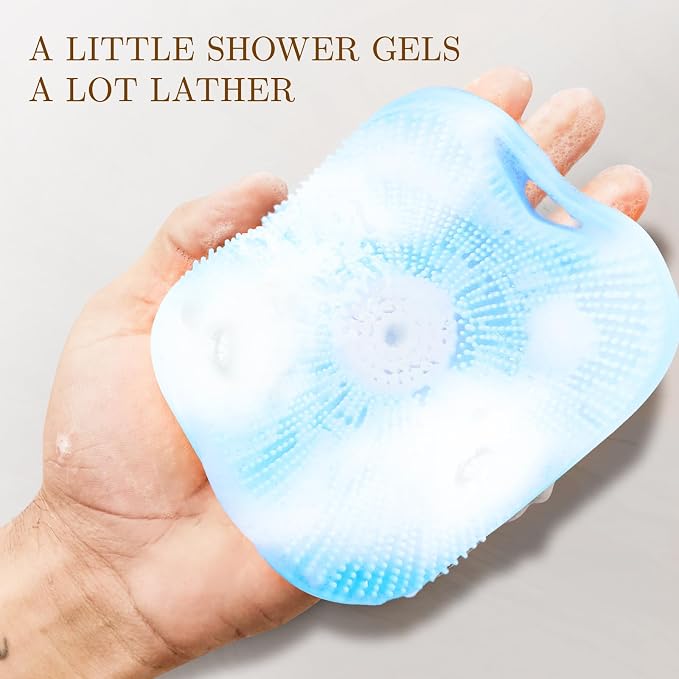 Zinc Infused Silicone Body Scrubber for Men, New Upgrade Deep Exfoliating Body Scrubber for Shower, Silicone Loofah Men for Sensitive Skin with Lathering Bristles and Ergonomic Non-Slip Handle (Blue)