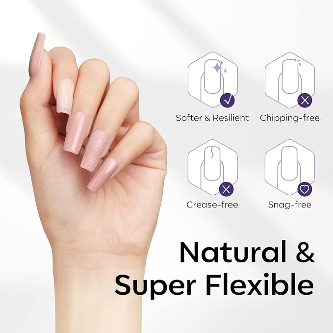 Modelones Medium Square Nail Tips 510pcs Soft Pre Etched Fake Nails Gel | Half Matte Full Cover Acrylic Gel Kit Press on Manicure Extension DIY Salon 15 Sizes