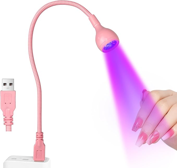 AORAEM 3W USB UV Nail Lamp with Flexible Gooseneck for Gel Nails, Pink | Plug and Play, Portable Nail Dryer for Gel Polish Curing, Nail Extensions, Professional Salons and Home DIY