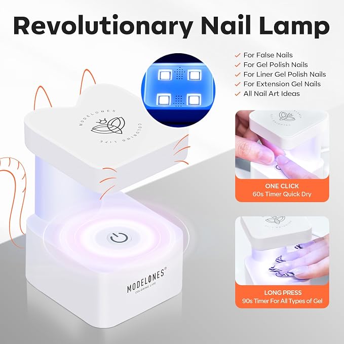 modelones Gel Nail Kit Square 240pcs 15sizes Apex Fake Nail Tips Glue Lamp