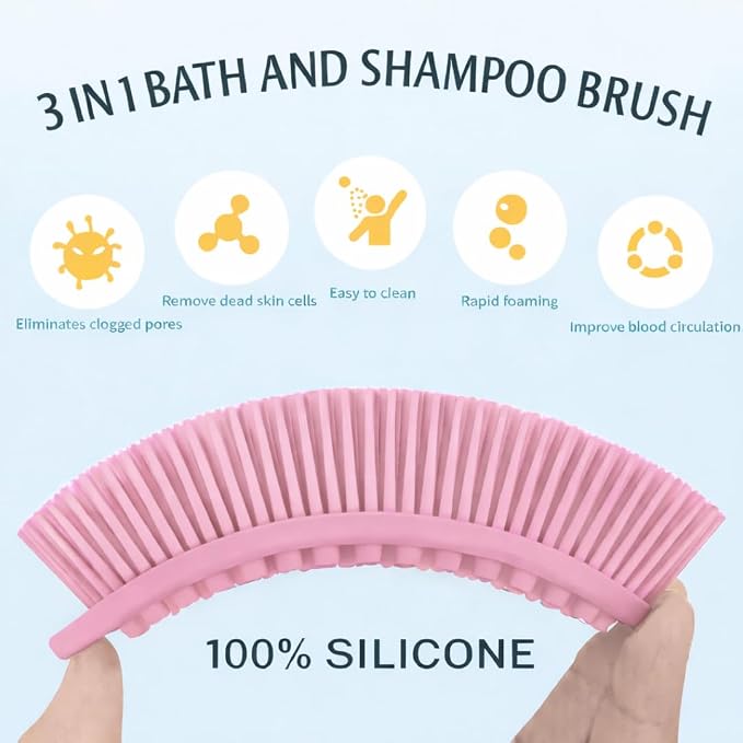 All-in-One Exfoliating Shower Brush – Gentle Silicone Loofah for Sensitive Skin with Dual-Purpose Scalp Massage for Spa-Quality Showers Daily (1pck) (Pink)