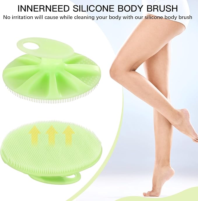 INNERNEED Silicone Body Cleansing Brush Exfoliating Scrubber, Green | Gentle Massage, Deep Clean, Hygienic Shower Scrub Brush Soft Bristles for All Skin Types, Easy to Hold