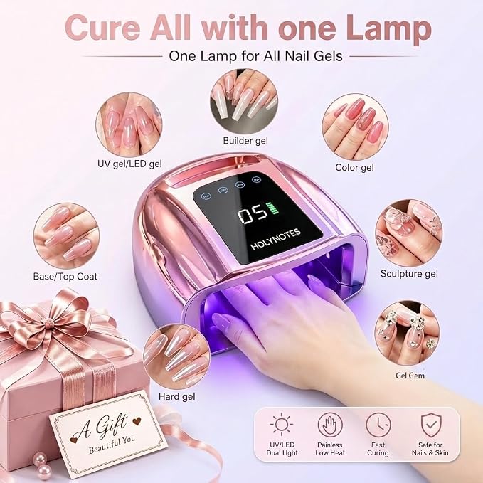 UV Nail Lamp, 96W Cordless Professional Rechargeable UV LED Portable Lamp, 4 Timer Setting and Smart Sensor Gel Nail Dryer, Ideal for Training, Nail Art Practice, Home & Salon