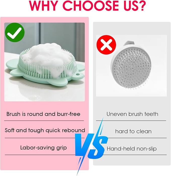 Baby Shower Brush,Kids Silicone Body and Back Exfoliating Mitt - Soft Bristles, Gentle Exfoliation, Cute Turtle Design Makes Children Love Bathing(Mint)