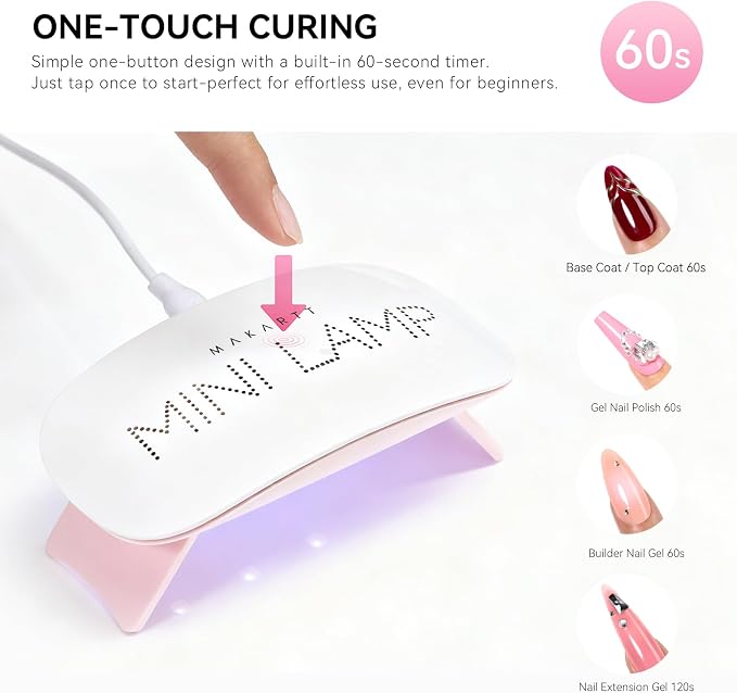 Makartt Mini UV Light for Gel Nails: 6W Fast Curing Gel Nails Polish | Mini USB Portable Lamp Fast Drying Gel Polish Curing Light 60S Timer Dryer Manicure Salon Home DIY, Pink